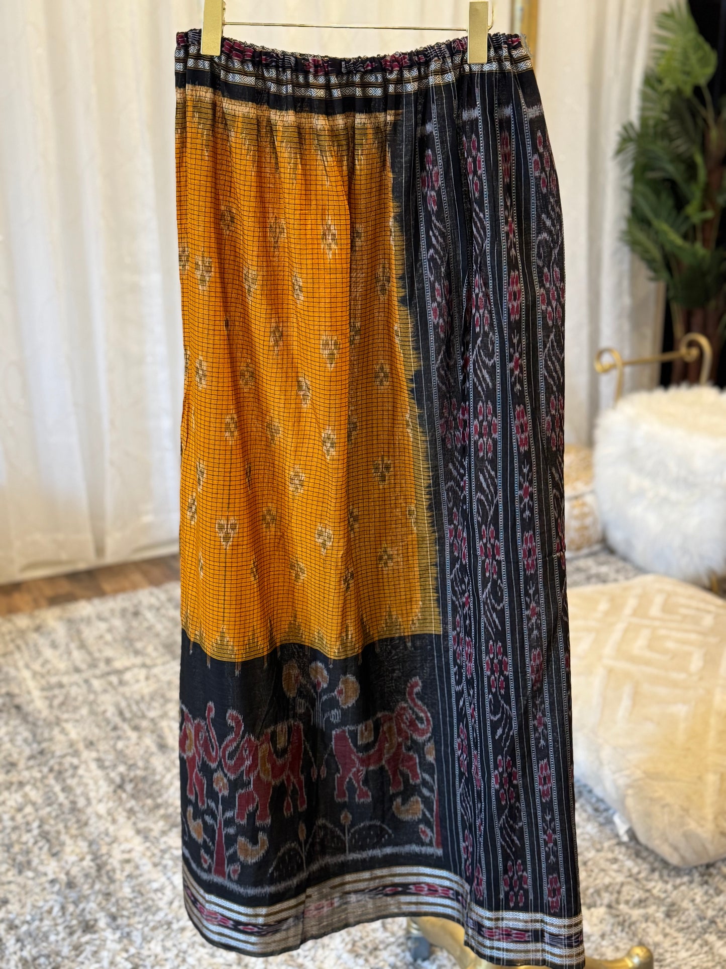 Upcycled Festive Maxi Skirt: Black & Orange