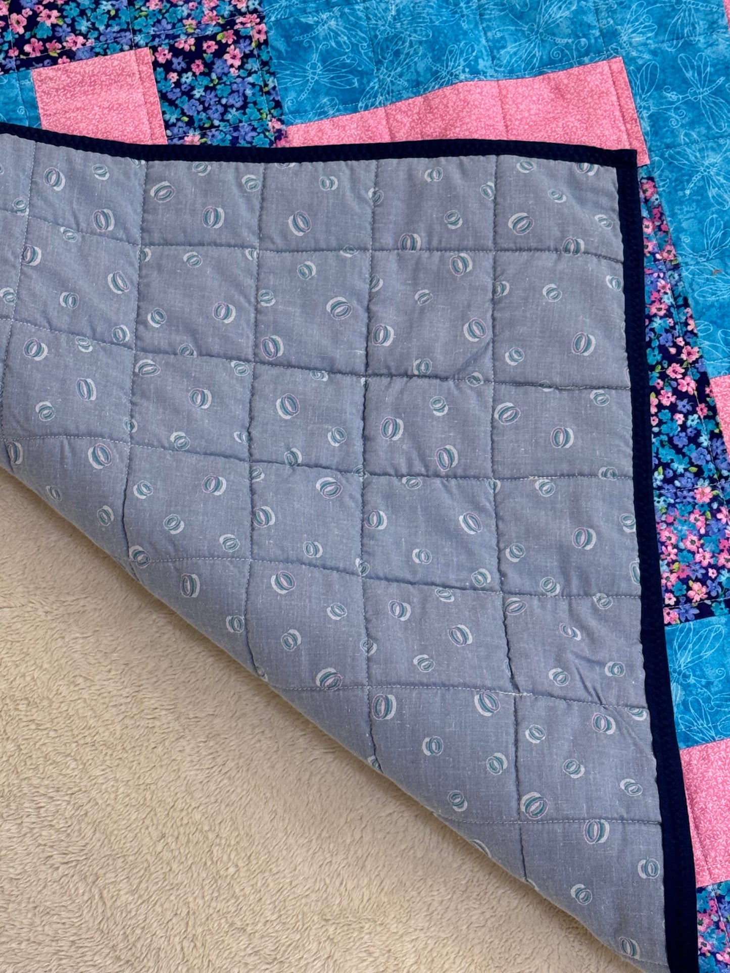 Pink & Turquoise Geometric Chevron Lap Quilt