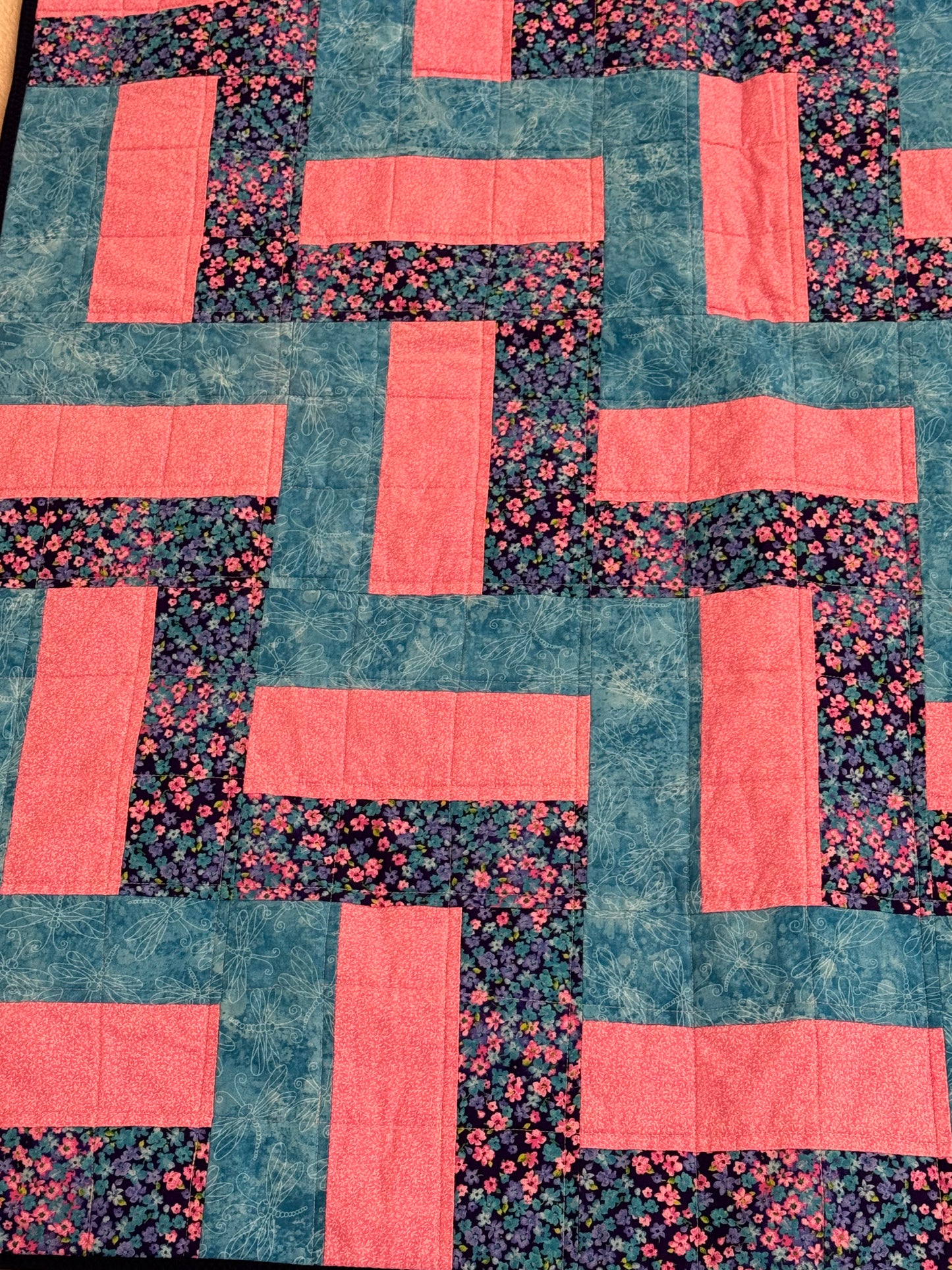 Pink & Turquoise Geometric Chevron Lap Quilt