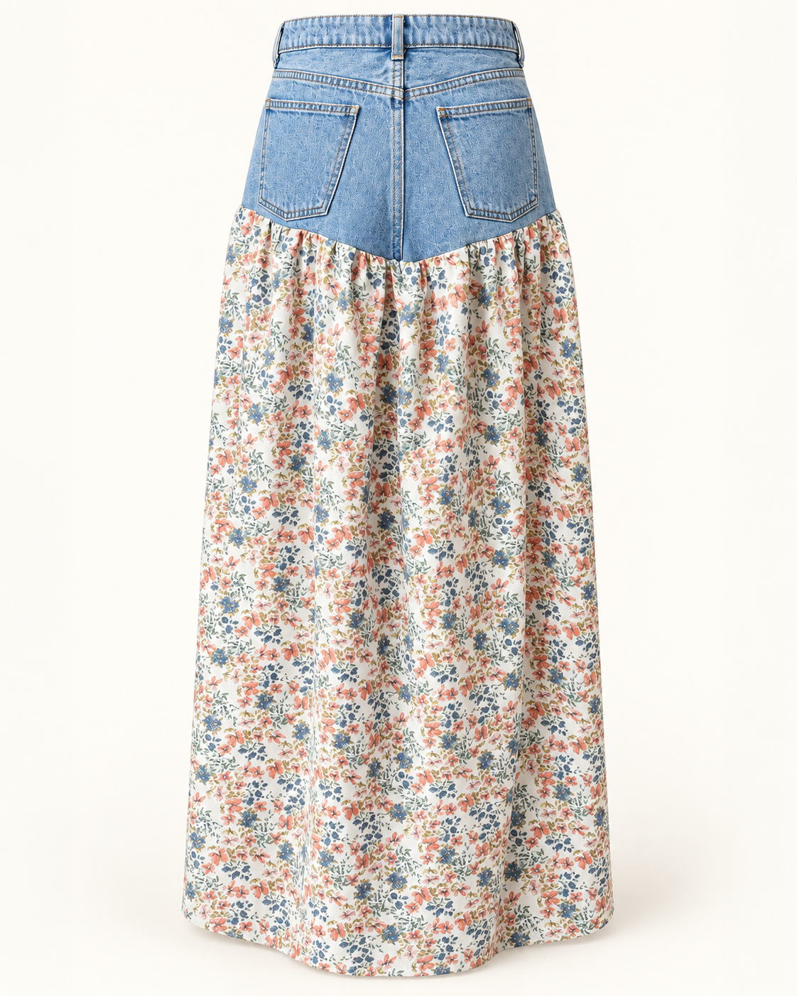 Blue Blooms Denim and Floral Skirt