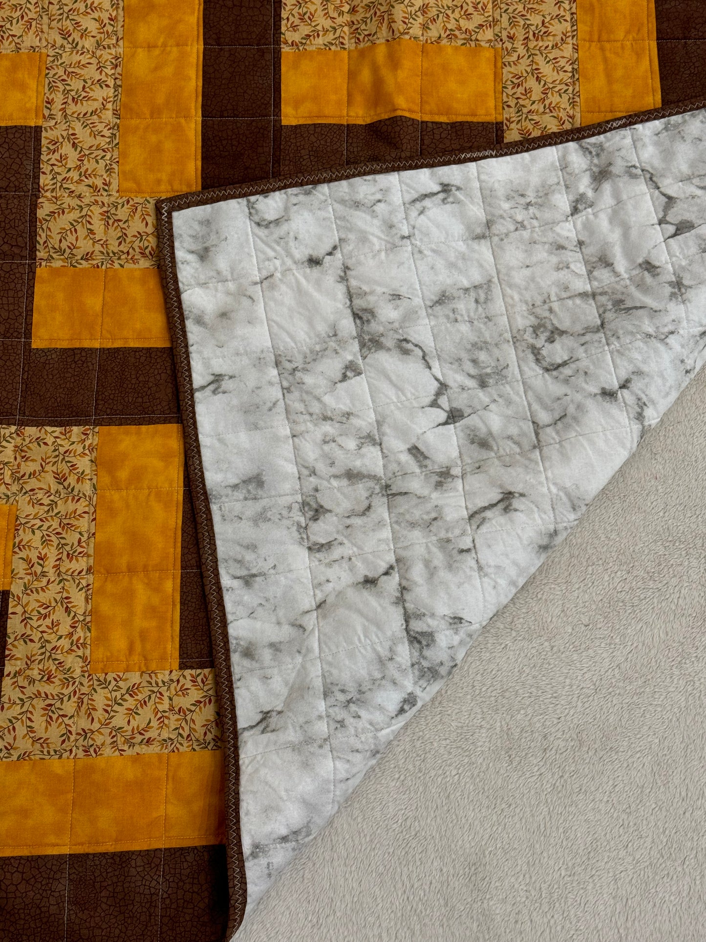 Brown & Golden Geometric Chevron Lap Quilt