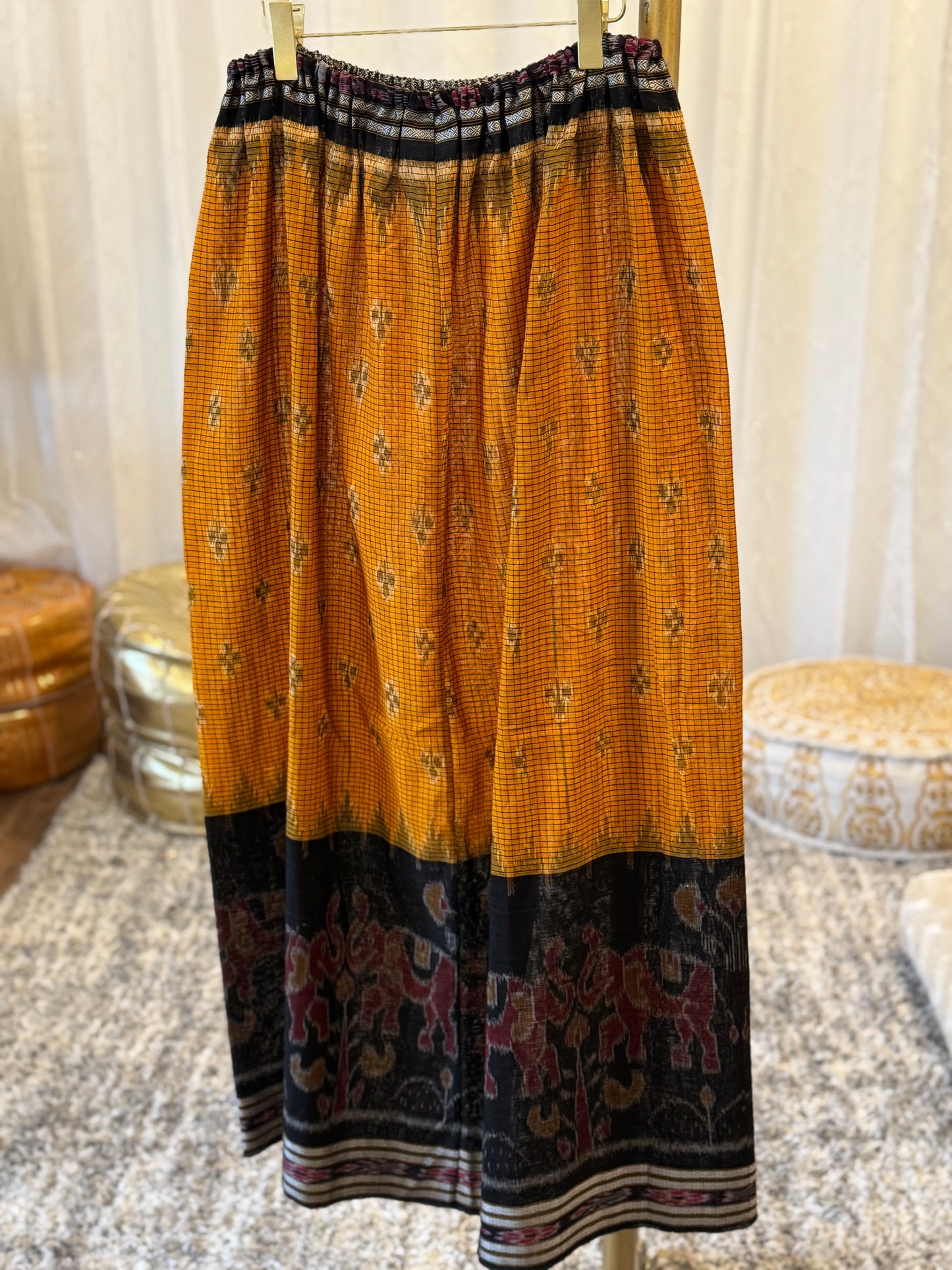 Upcycled Festive Maxi Skirt: Black & Orange