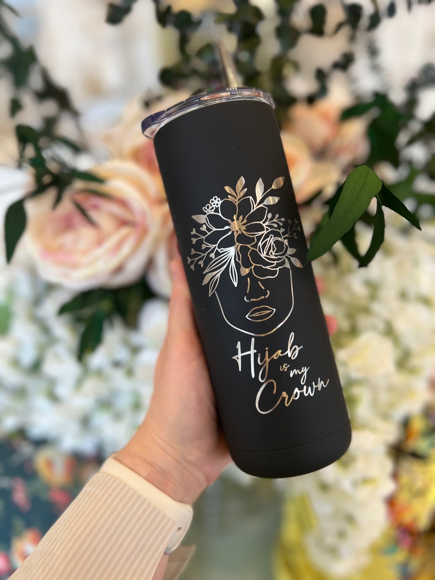 Black & Silver Tumbler: Hijab is My Crown