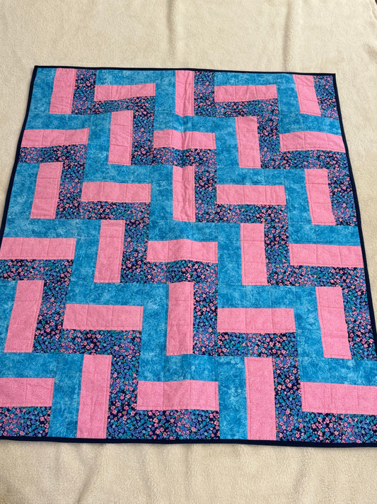 Pink & Turquoise Geometric Chevron Lap Quilt