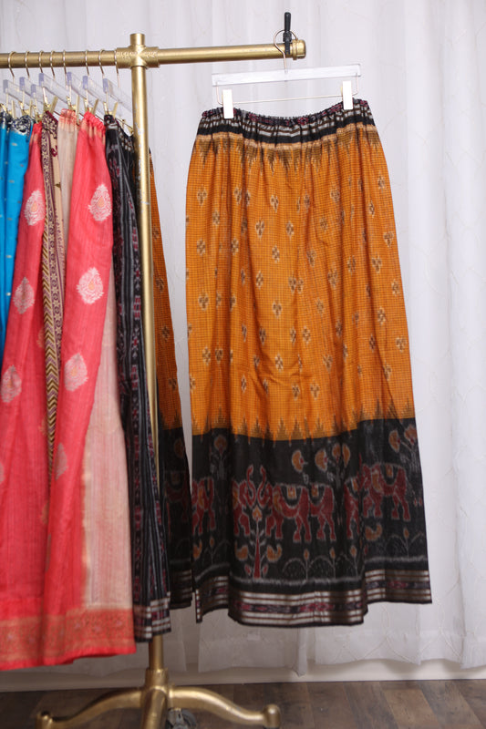 Upcycled Festive Maxi Skirt: Black & Orange