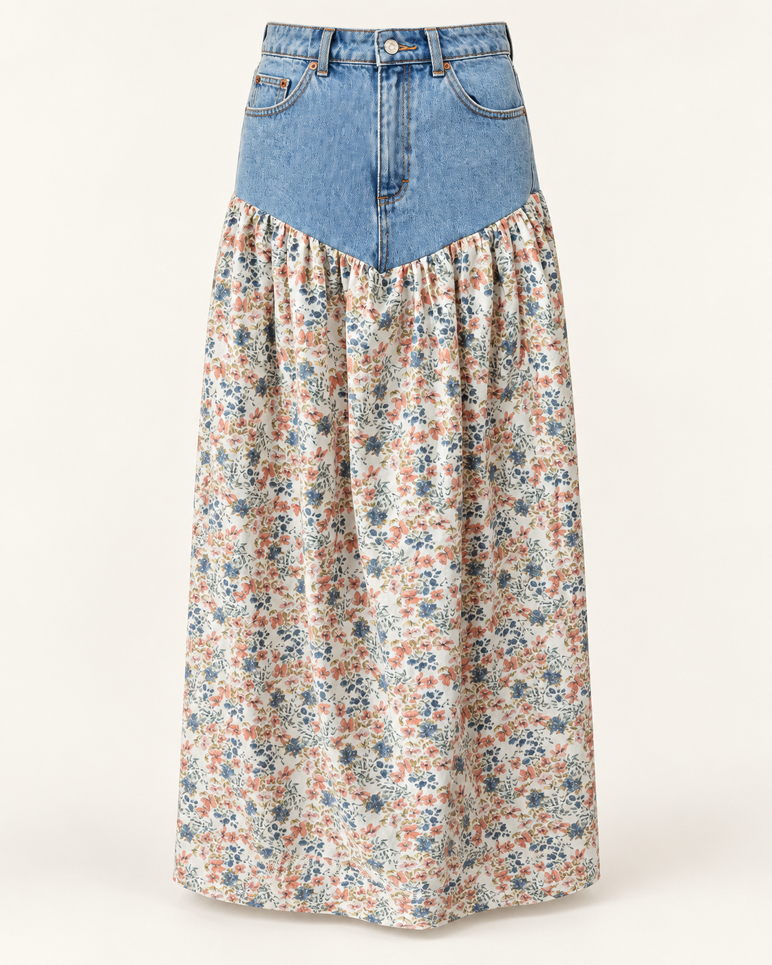 Blue Blooms Denim and Floral Skirt