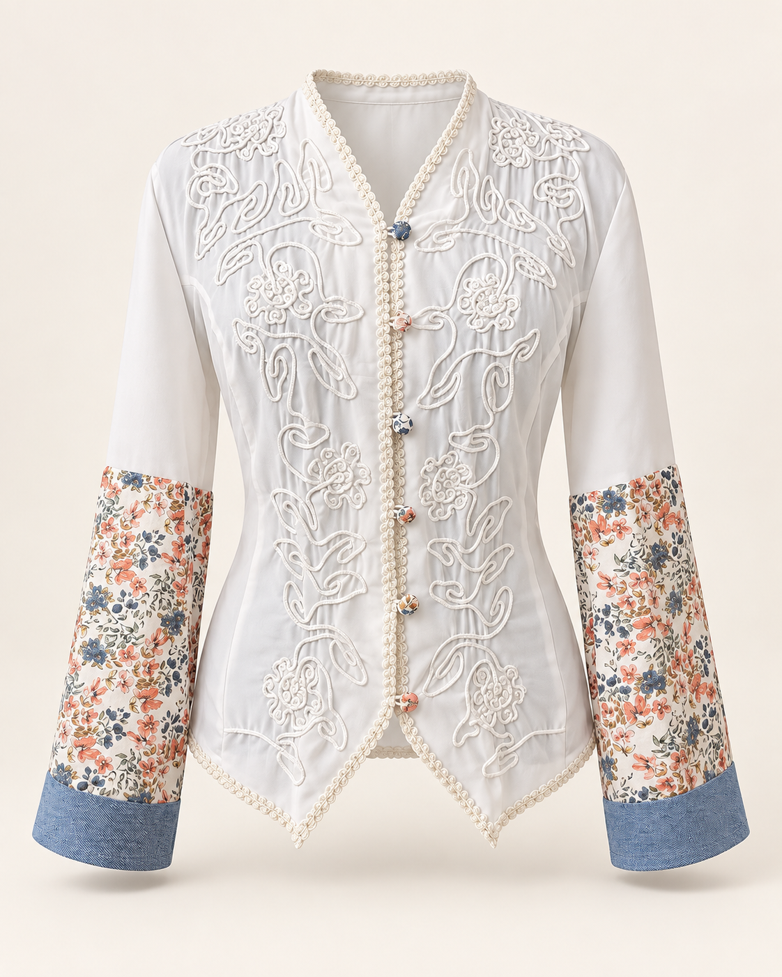 Blue Blooms Denim and Floral Top