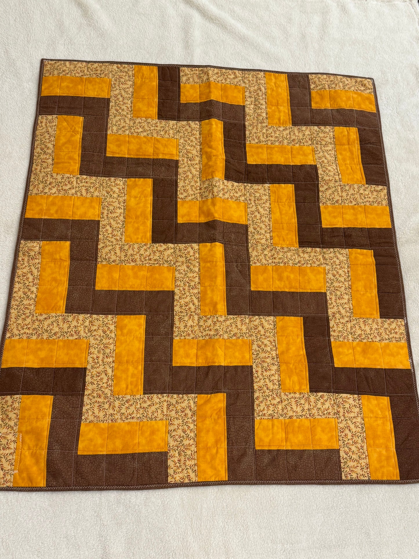 Brown & Golden Geometric Chevron Lap Quilt