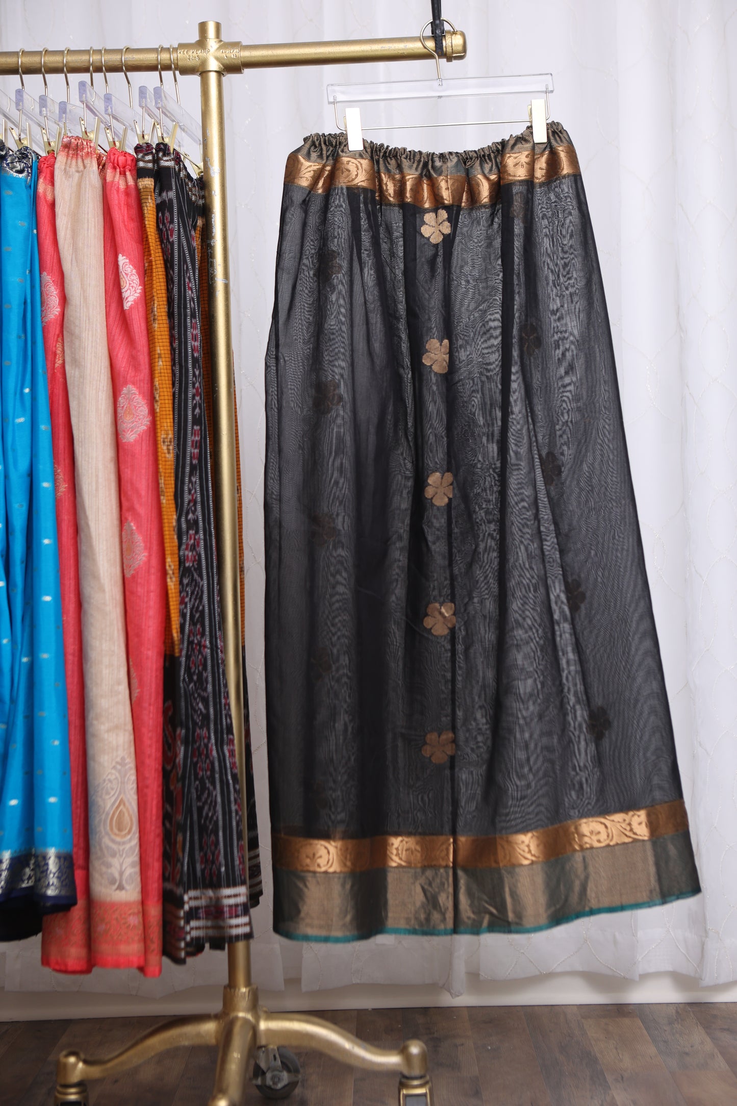 Upcycled Festive Maxi Skirt: Black & Gold